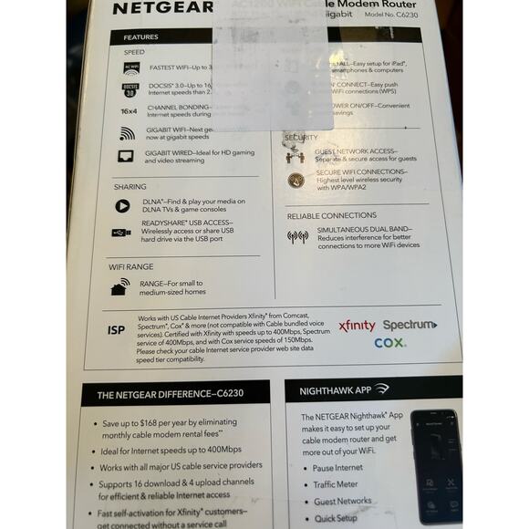 NETGEAR C6230 Cable Modem with Built-in WiFi Router Dual-Band AC1200 Beamforming - Picture 11 of 12